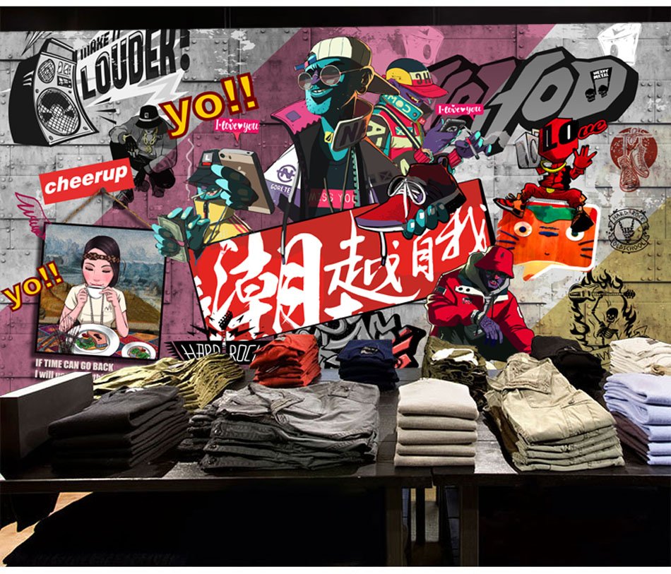 supreme工业风街舞手绘壁画油画服装店潮流潮牌hiphop